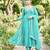Sea green satin embroidered gown set