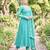 Sea green satin embroidered gown set