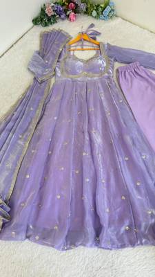 Lavender satin embroidered gown set 2