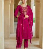 Pink silk blend embroidered trouser set