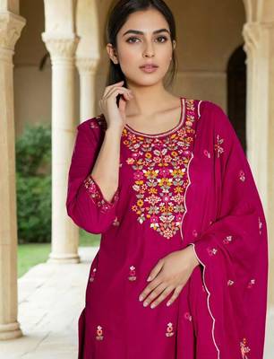 Pink silk blend embroidered trouser set 2