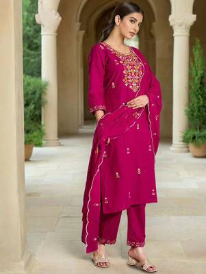 Pink silk blend embroidered trouser set 3