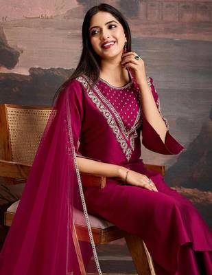 Purple silk blend embroidered trouser set 2