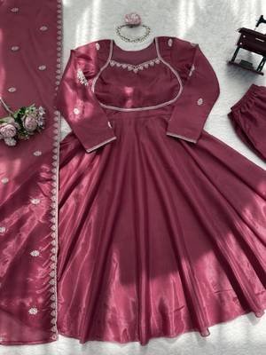 Chocolate silk blend embroidered gown set 2