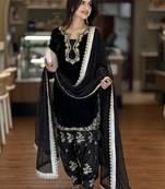 Black silk blend embroidered FARSHI SALWAR set