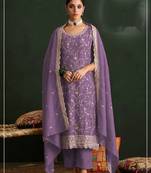 Lavender color embroideried vichitra silk semi stitched salwar suit