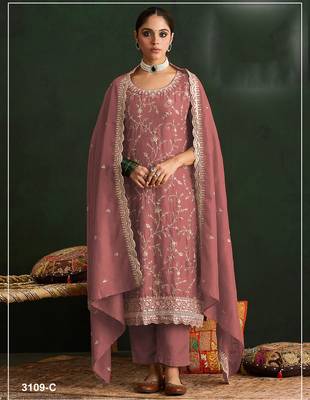 Gajari embroidered vichitra silk salwar suit 1