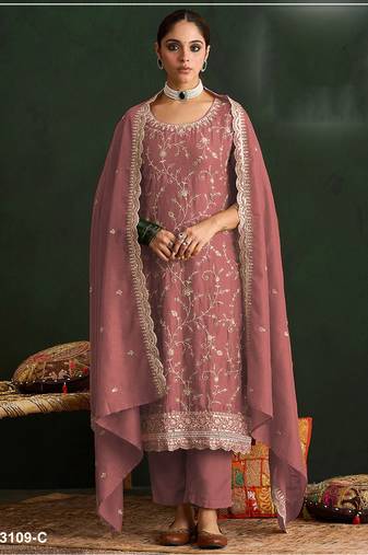 Gajari color embroideried vichitra silk semi stitched salwar suit