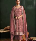 Gajari color embroideried vichitra silk semi stitched salwar suit