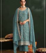 Mint color embroideried vichitra silk semi stitched salwar suit