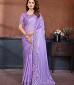 Lavender lycra dudrop polka dot lace embroiderd saree with matching blouse piece
