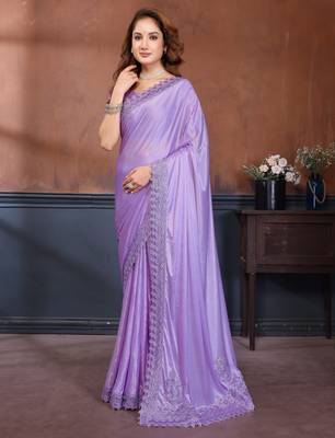 Lavender lycra dudrop polka dot lace embroiderd saree with matching blouse piece 3
