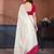 White vichitra silk bandhani patta stone work saree with contrast blouse piece
