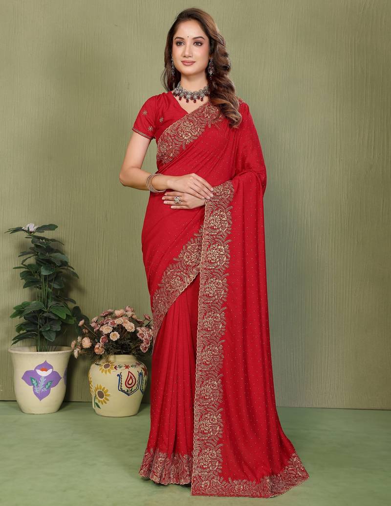 Teal vichitra silk bandhani patta stone work saree with contrast blouse piece