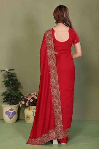 Teal vichitra silk bandhani patta stone work saree with contrast blouse piece