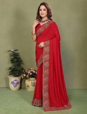 Teal vichitra silk bandhani patta stone work saree with contrast blouse piece 3