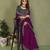 Purple vichitra silk embroiderd border work saree with contrast blouse piece