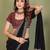 Black vichitra silk embroiderd border work saree with contrast blouse piece