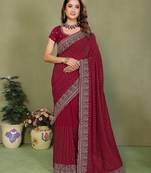 Maroon vichitra silk embroidery jari work saree with matching blouse piece