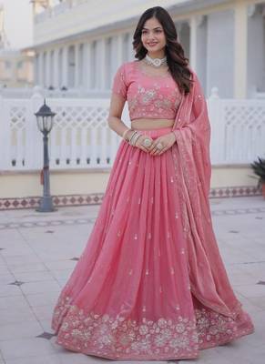 Womens New Stylish Fendi Silk With Heavy Sequins & Zari Thread Embroidered work Lehenga Choli 2