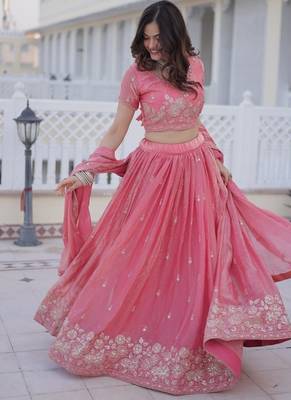 Womens New Stylish Fendi Silk With Heavy Sequins & Zari Thread Embroidered work Lehenga Choli 4