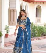 Womens New  Elegent  Vichitra Silk With Heavy Sequins & Thread Embroidered Work Lehenga Choli