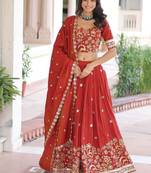 Womens New  Elegent  Vichitra Silk With Heavy Sequins & Thread Embroidered Work Lehenga Choli
