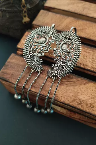 Antique Silver peacock Ear cuffs