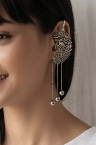 Antique Silver peacock Ear cuffs