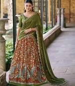 Printed Tussar Silk Lehenga Choli with Intricate Lace Work