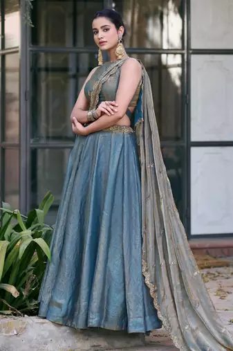  Ready Fendi Fabric Sequins Embroidered Lehenga Choli