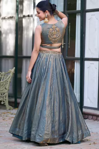  Ready Fendi Fabric Sequins Embroidered Lehenga Choli