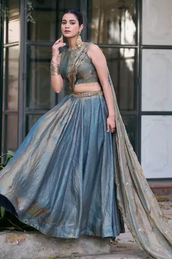  Ready Fendi Fabric Sequins Embroidered Lehenga Choli