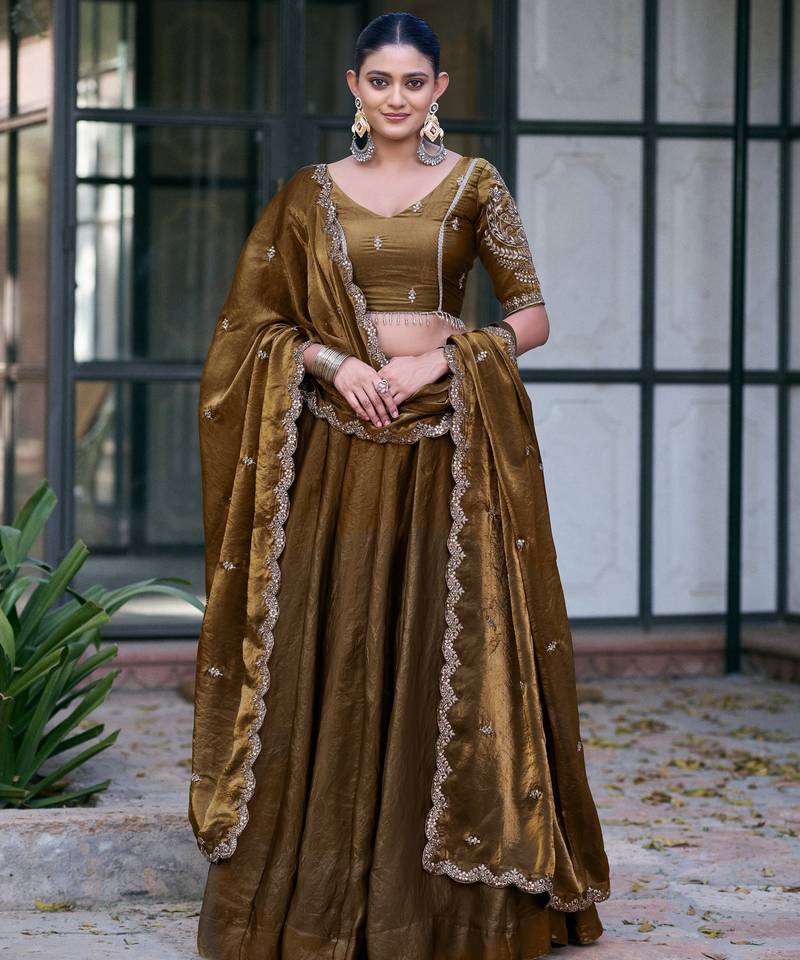 Festive Ready Fendi Fabric Sequins Embroidered Lehenga Choli