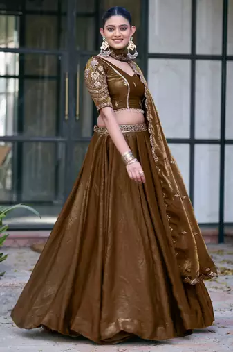  Ready Fendi Fabric Sequins Embroidered Lehenga Choli