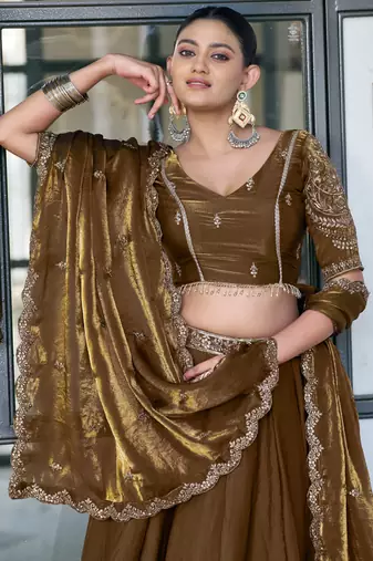  Ready Fendi Fabric Sequins Embroidered Lehenga Choli