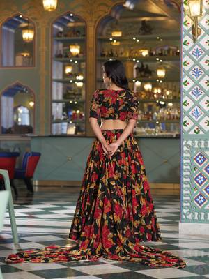 Women's Marble Floral Print Flared Lehenga Choli Set 3