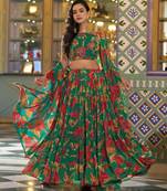 Women's Marble Floral Print Flared Lehenga Choli Set
