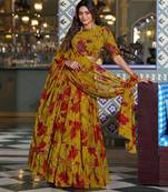 Women's Marble Floral Print Flared Lehenga Choli Set