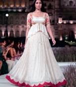 Women Chocolate Sequined Silk Indo Western Lehenga & Jacket Set