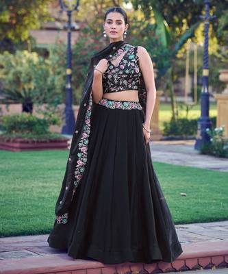 Fendi Black Sequins & Multi Thread Floral Embroidery Lehenga Choli 1