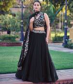 Fendi Black Sequins & Multi-Thread Floral Embroidery Lehenga Choli