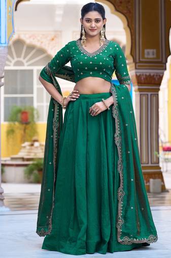 Silk bridesmaids Lehenga Choli with Sequins & Zari-Thread Work
