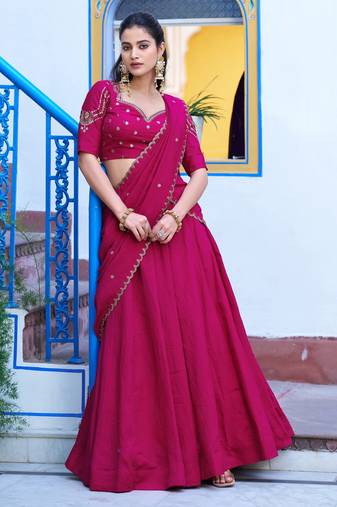 Silk bridesmaids Lehenga Choli with Sequins & Zari-Thread Work
