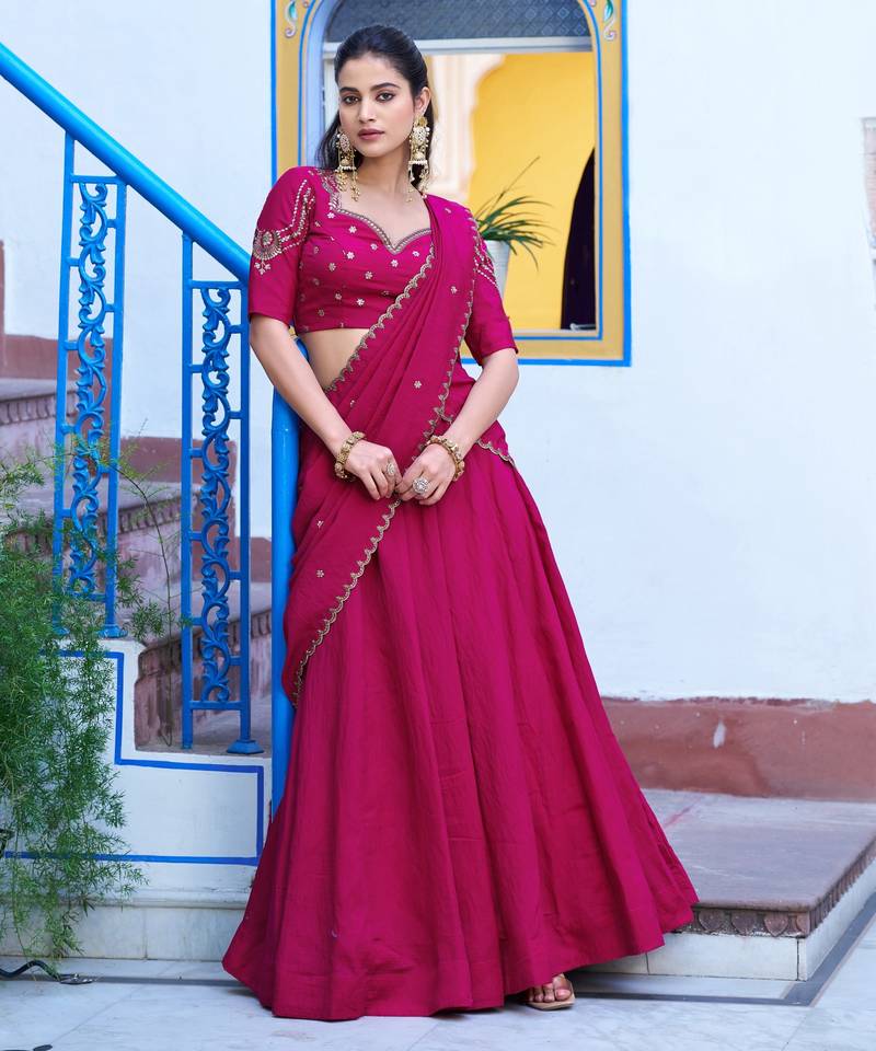 Silk bridesmaids Lehenga Choli with Sequins & Zari-Thread Work