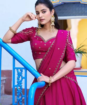 Silk bridesmaids Lehenga Choli with Sequins & Zari Thread Work 2