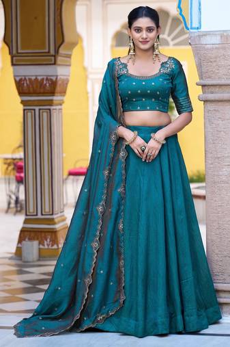 Silk bridesmaids Lehenga Choli with Sequins & Zari-Thread Work