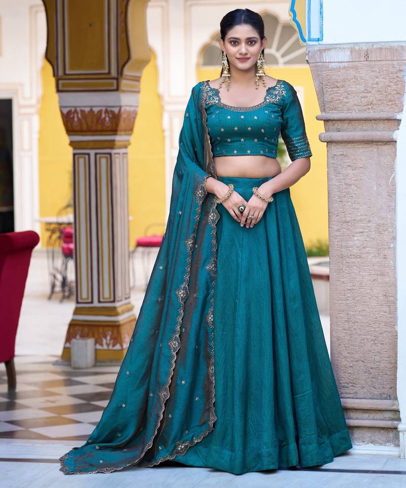 Silk bridesmaids Lehenga Choli with Sequins & Zari-Thread Work