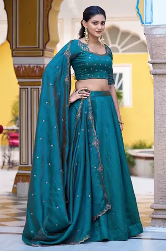 Silk bridesmaids Lehenga Choli with Sequins & Zari Thread Work