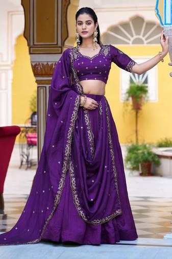 Silk bridesmaids Lehenga Choli with Sequins & Zari-Thread Work